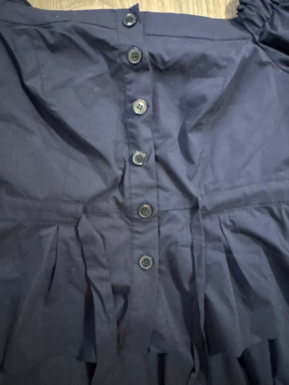 New York & Company Navy Blue Off-Shoulder Peplum Button Front Top - Picture 3 of 7